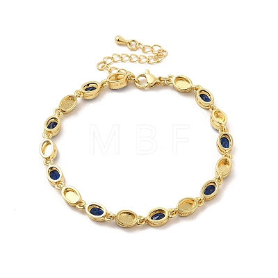 Enamel Evil Eye & Glass Oval Link Chain Bracelet BJEW-G663-01G-03-1