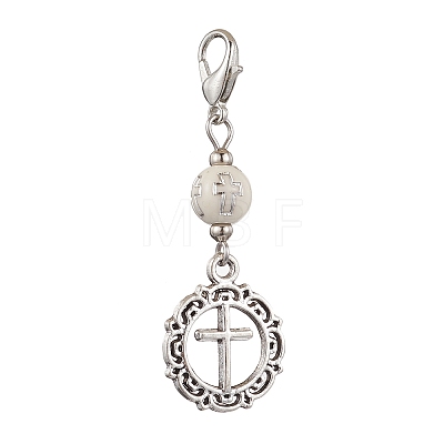 Alloy Angel & Cross Pendant Decoration HJEW-JM02197-1