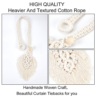 Cotton Macrame Leaf Tassel Curtain Tiebacks AJEW-WH0038-38A-1