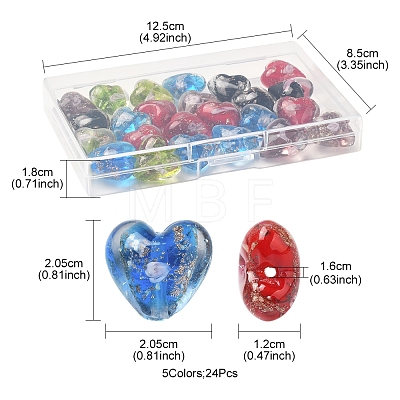 24Pcs 5 Colors Luminous Handmade Gold Sand Lampwork Beads FOIL-FS0001-02-1