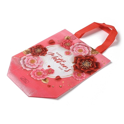 Mother's Day Theme Printed Flower Non-Woven Reusable Folding Gift Bags with Handle ABAG-F009-C01-1