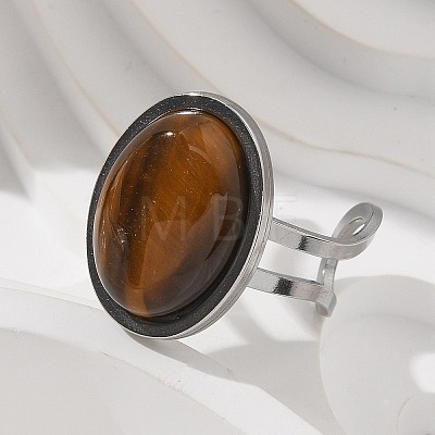 Oval Natural Tiger Eye Finger Rings RJEW-M062-02P-02-1