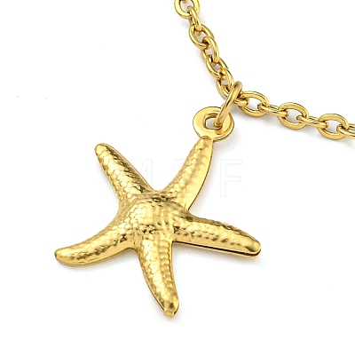 PVD Vacuum Plating Summer Beach 304 Stainless Steel Cable Chain Starfish Charm Bracelets BJEW-P334-02G-1