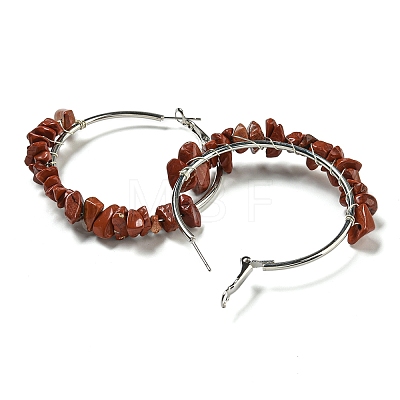 Alloy with Copper Wire Natural Red Jasper Hoop Earrings EJEW-Q388-01B-1