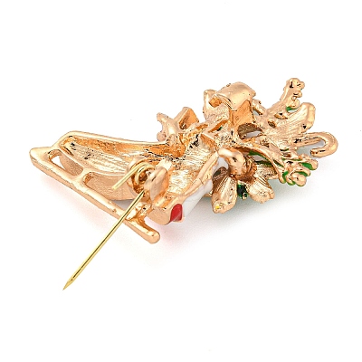 Christmas Theme Golden Zinc Alloy with Rhinestone Brooches JEWB-B018-01G-09-1