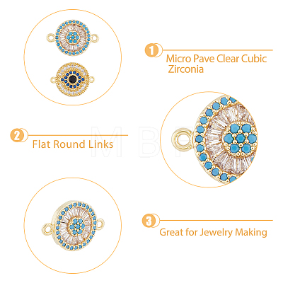 8Pcs 2 Styles Brass Pave Clear & Deep Sky Blue Cubic Zirconia Connector Charms KK-DC0003-42-1