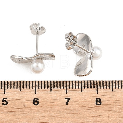 Leaf Brass Stud Earrings EJEW-D351-02P-1