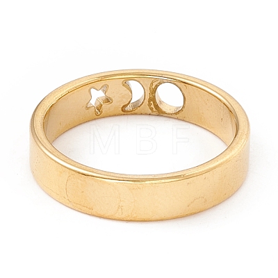 304 Stainless Steel Moon and Star Finger Ring for Women RJEW-A006-02G-1