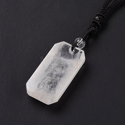 Adjustable Natural Quartz Crystal Rectangle Pendant Necklace with Nylon Cord for Women NJEW-L171-03G-1