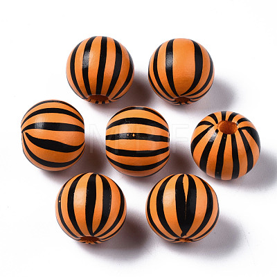 Painted Natural Wood European Beads WOOD-S057-043C-1