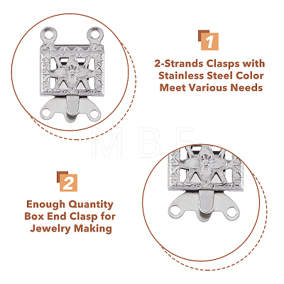 100 Sets 2-Strands 4-Holes 304 Stainless Steel Box Clasps STAS-DC0012-94-1