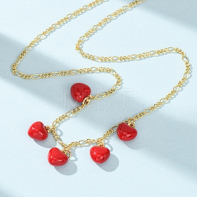 Valentine's Day Brass Enamel Red Heart Pendant Necklaces for Women NJEW-A071-13B-G-1