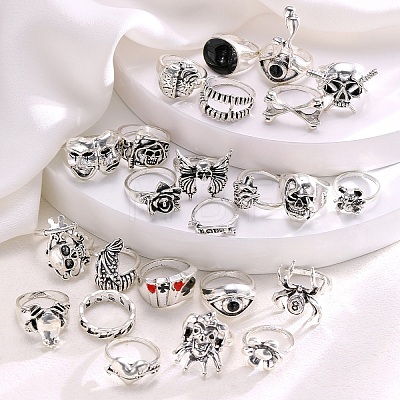 Alloy Skull Finger Rings Sets for Women PW-WG6A396-01-1