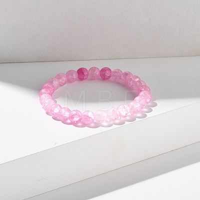 8mm Candy Color Round Crackle Glass Beads Stretch Bracelet for Girl Women BJEW-JB07180-1