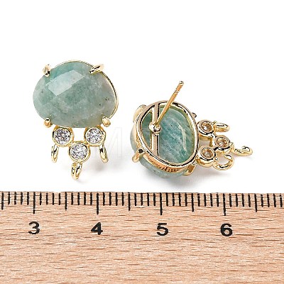 Brass Micro Pave Cubic Zirconia Stud Earring Findings with Natural Amazonite KK-Z096-05G-10-1