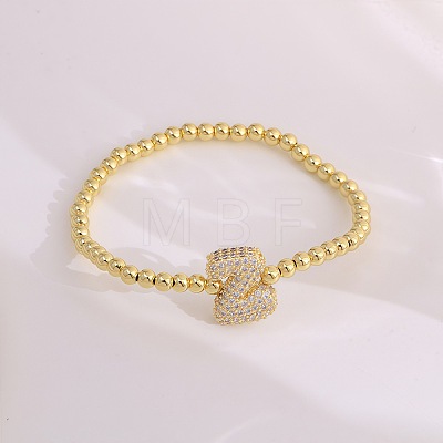 Brass Micro Pave Clear Cubic Zirconia Beaded Stretch Bracelets for Women FS-WGB95F4-02-1