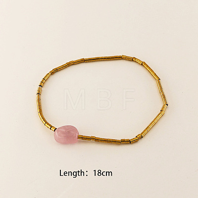 304 Stainless Steel & Nuggets Natural Amethyst Beaded Stretch Bracelets for Women WG78C83-03-1