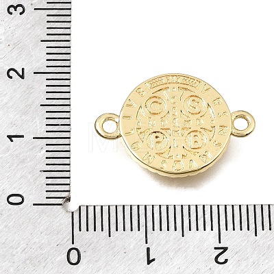 Brass Micro Pave Clear Cubic Zirconia Religion Flat Round Connector Charms KK-E802-31B-G-1