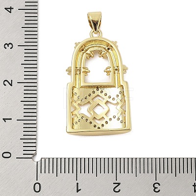 Lock Shape Rack Plating Brass Micro Pave Cubic Zirconia Pendants KK-Z074-38G-1