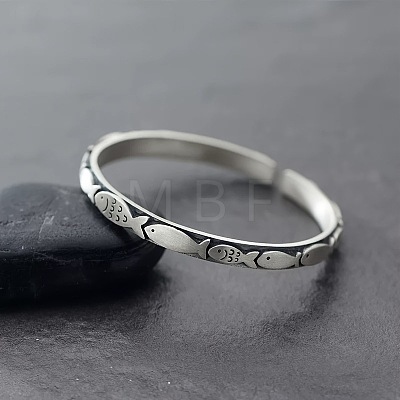 Vintage Alloy Fish Engraved Adjustable Cuff Bangles for Women FS-WGA1F55-01-1