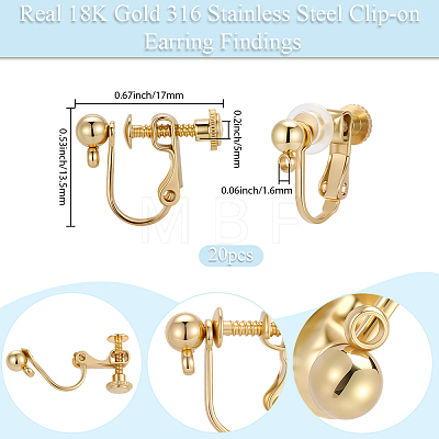 20Pcs 316 Stainless Steel Clip-on Earring Findings STAS-BBC0008-59G-1