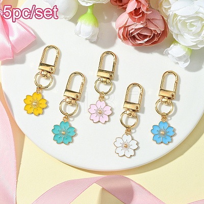 Alloy Enamel Sakura Pendant Decorations HJEW-YW00019-01-1