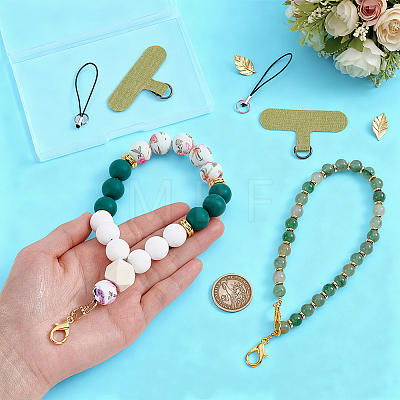 4Pcs Silicone & Wood & Plastic Cell Phone Lanyard Tether HJEW-GA00088-1