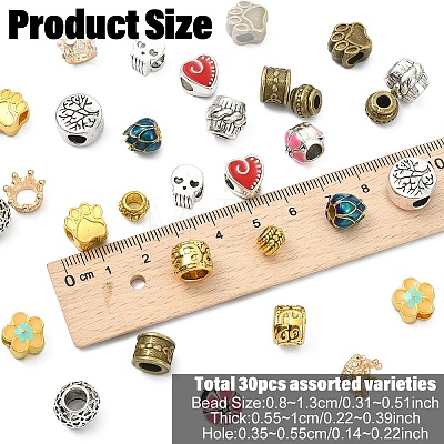30Pcs 15 Styles Tibetan Style Alloy European Beads TIBE-YW0002-07-1