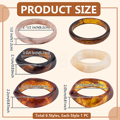 6Pcs 6 Styles Resin & Acrylic Bangles BJEW-PH0004-71-1