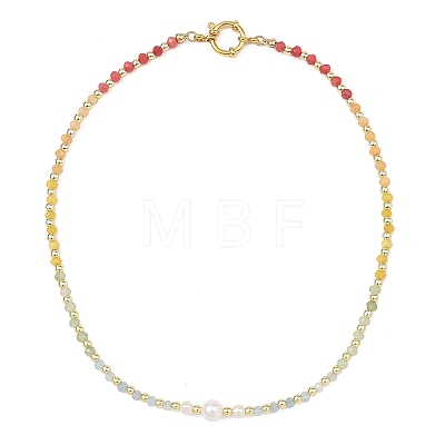 Gradient Color Gemstone & Natural Cultured Freshwater Pearl Beaded Necklaces NJEW-JN06316-1