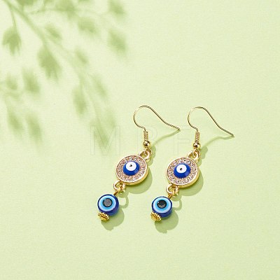 Crystal Rhinestone Dangle Earrings with Enamel Evil Eye EJEW-JE05012-01-1