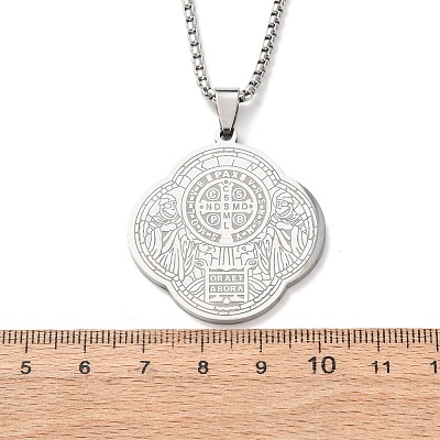 304 Stainless Steel Saint Benedict Pendant Necklaces LS-NJEW-B153-02A-P-1