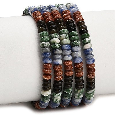 Gradient Color Natural Green Spot Jasper & Blue Spot Jasper & Golden Sheen Obsidian & Synthetic Goldstone Beads Strands GG-CBA1E0E-01A-1