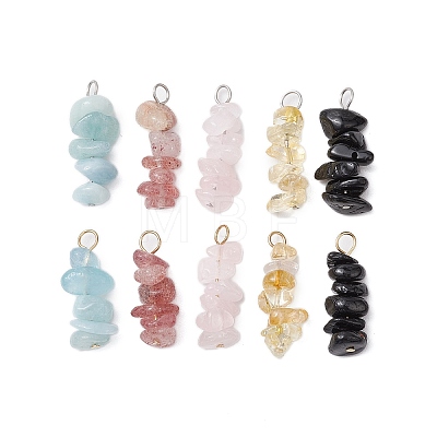 10Pcs 5 Colors 12 Constellation Natural Aquamarine & Citrine & Rose Quartz & Strawberry Quartz & Black Tourmaline Pendants PALLOY-JF02839-01-1