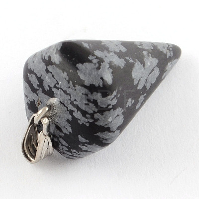 Natural Snowflake Obsidian Stone Pendants with Platinum Plated Iron Findings G-R278-71-1