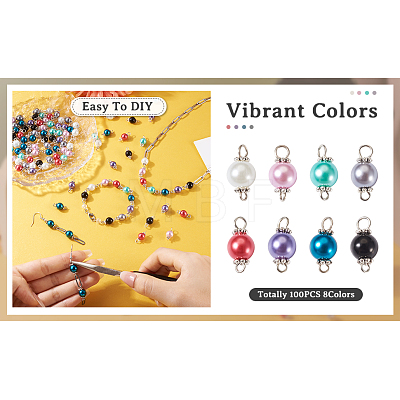 Yilisi 100Pcs 8 Colors Glass Pearl Round Bead Connector Charms FIND-YS0001-21-1