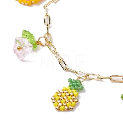 Fruit & Flower Glass Seeds Charm Bracelets BJEW-MZ00051-1
