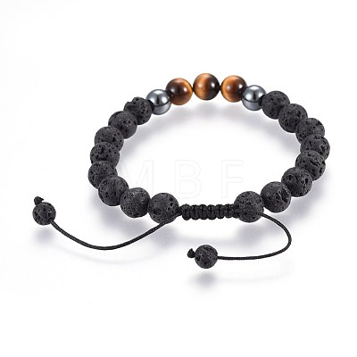 Natural Lava Rock and Non-Magnetic Synthetic Hematite Beads Braided Bead Bracelets X-BJEW-JB03975-25-1