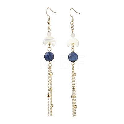 Natural Lapis Lazuli Round with Moon Dangle Earrings EJEW-JE06813-01-1