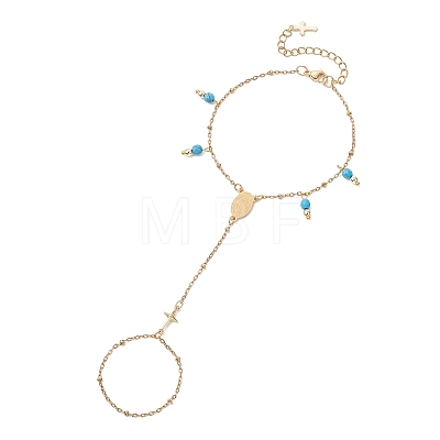 304 Stainless Steel with Synthetic Turquoise Link Ring Bracelets for Wome BJEW-JB13004-01-1