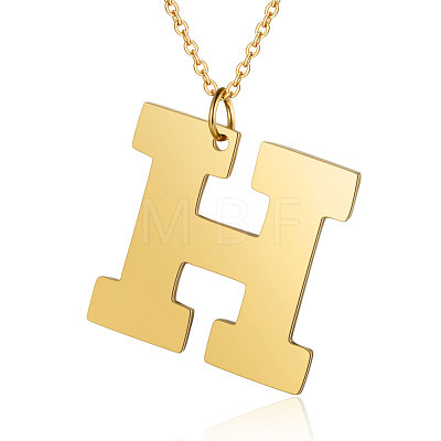 201 Stainless Steel Initial Pendants Necklaces NJEW-S069-JN006-H-1