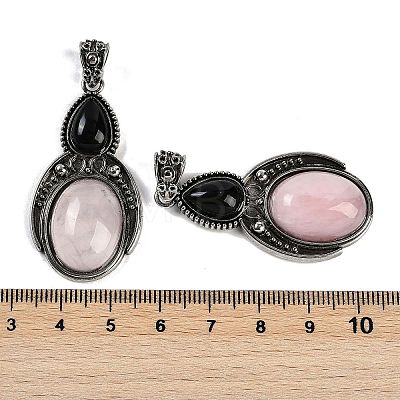 Natural Rose Quartz & Obsidian Pendants G-I370-08AS-05-1