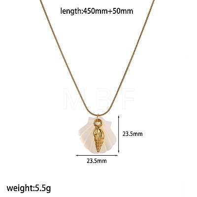 Summer Beach 304 Stainless Steel & Carved Natural Shell Pendant Necklaces for Women WG88CDD-04-1