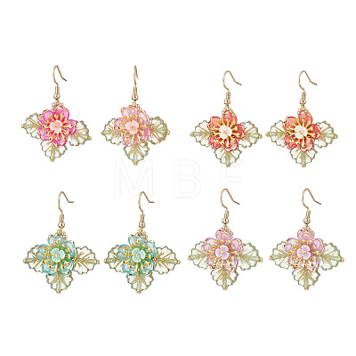 Flower Brass Glass Seed Beads Dangle Earrings EJEW-MZ00650-1