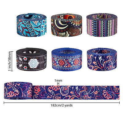 12 Yards 6 Patterns Ethnic Style Double-Sided Polyester Ribbon OCOR-FH0001-16-1