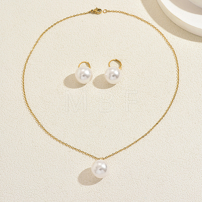 Women's Stainless Steel & Imitation Pearl Earrings & Pendant Necklaces Sets GB5667-1