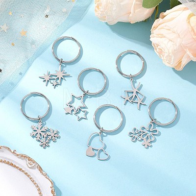 6Pcs 201 Stainless Steel Keychain KEYC-JKC01184-1