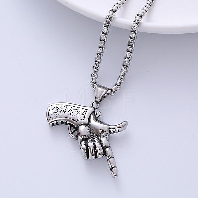 Fashionable Punk Style Titanium Steel Finger Gun Shape Pendant Necklaces for Trendy Nightlife CW1827-1