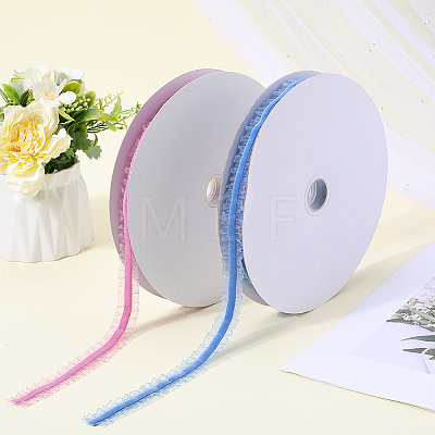 20 Yards Polyester Velvet Elastic Lace Trim with Pleated Organza Trimming OCOR-WH0087-06B-1