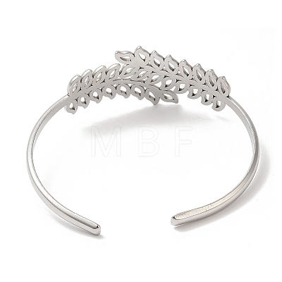 Non-Tarnish 304 Stainless Steel Leaf Open Cuff Bangles BJEW-L682-027P-1